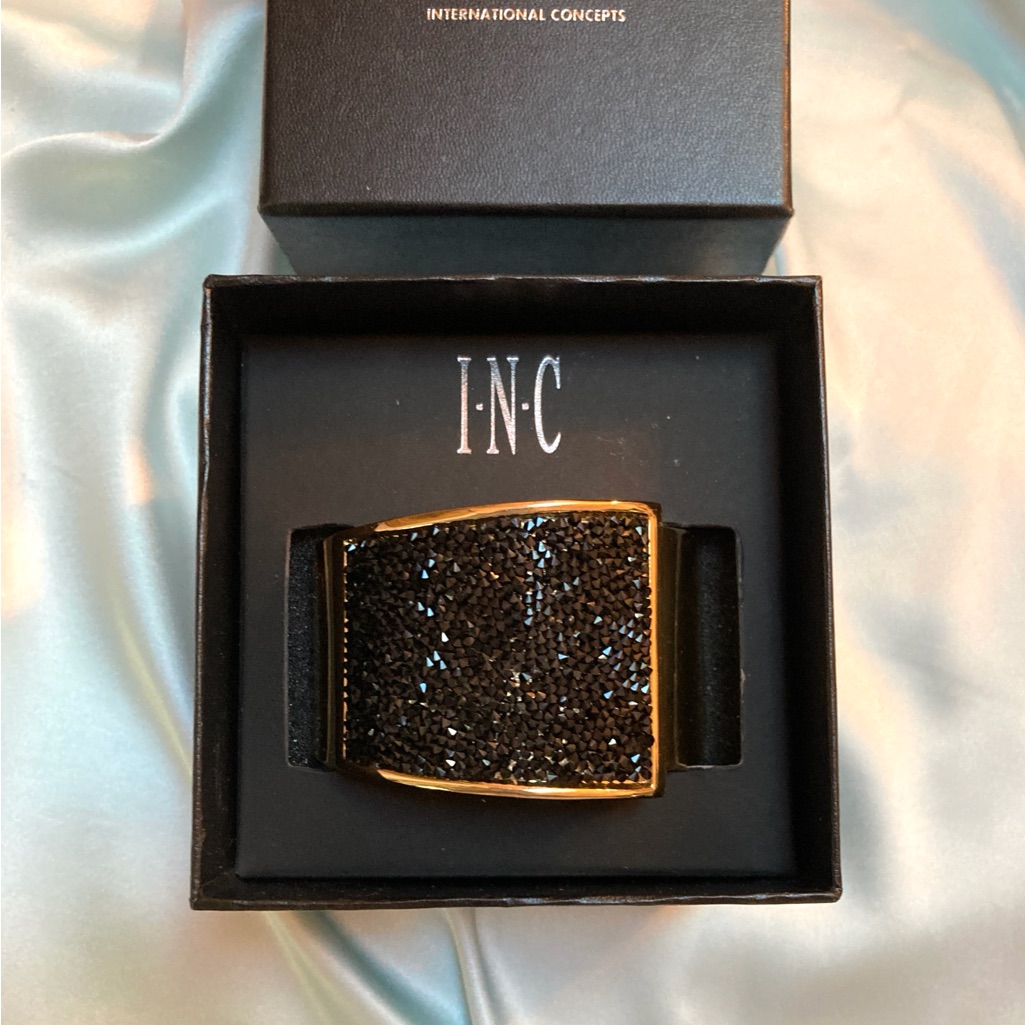 Inc International Concepts Black Gold Crystal Bead Cuff Bracelet Nib